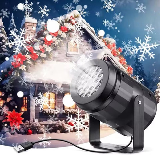 Large Rotating Christmas Decoration Projector proyectando copos de nieve sobre una casa decorada