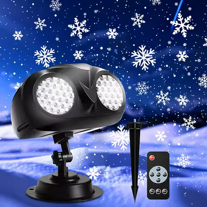 Waterproof moving snowfall laser light in a garden