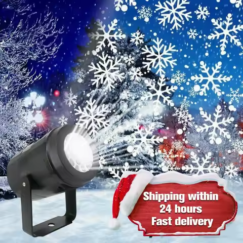 Large rotating Christmas decoration projector lighting up a house front